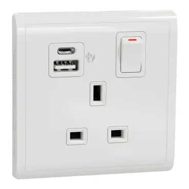 SCHNEIDER 13A Single switched socket with USB A+C White