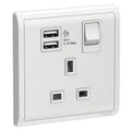 SCHNEIDER 13A single switched socket with 2x2.1A USB White