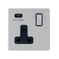 SNOWLITE 13A 1 Gang Switched Socket with 2.4Amp USB Output Silver