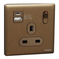 SCHNEIDER 13A Single Switched socket with A+C USB Charger Dark Bronze