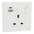 SCHNEIDER 13A Single Switched socket with A+C USB Charger Painted White