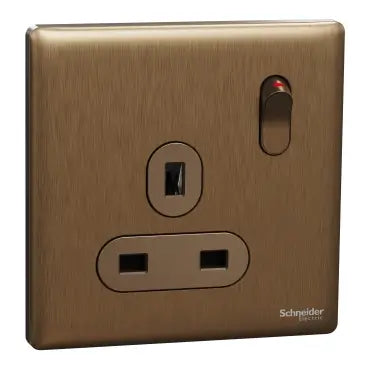 SCHNEIDER 13A 250V 1 Gang Double Pole Switched Socket  Dark Bronze