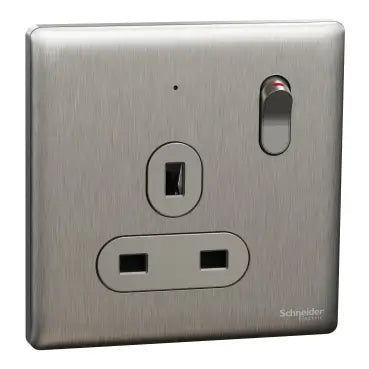 SCHNEIDER 13A 250V 1 Gang Switched Socket
with LED Stainless Steel