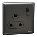SCHNEIDER 15A 250V 1 Gang 3 Round Pin Switched Socket with LED Dark Grey