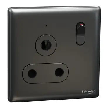 SCHNEIDER 15A 250V 1 Gang 3 Round Pin Switched Socket with LED Dark Grey