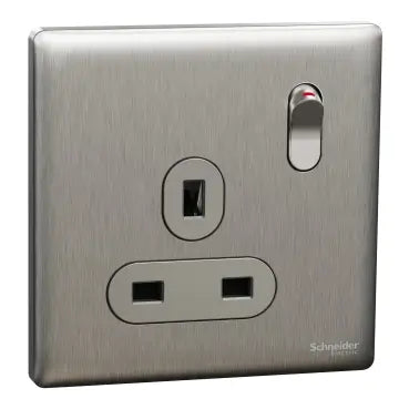 SCHNEIDER 13A 250V 1 Gang Switched Socket Stainless Steel
