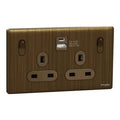 SCHNEIDER 13A Twin Switched socket with A+C USB Charger Antique Brass