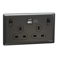 SCHNEIDER 13A Twin Switched socket with A+C USB Charger Dark Grey