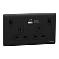 SCHNEIDER 13A Twin Switched socket with A+C USB Charger Jet Black