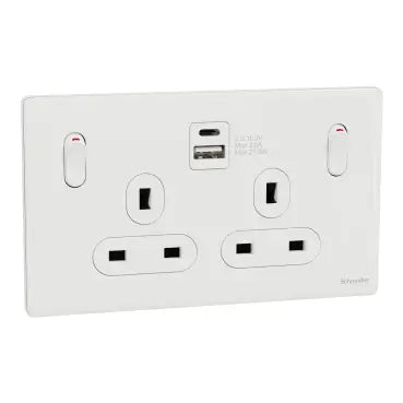 SCHNEIDER 13A Twin Switched socket with A+C USB Charger Painted White