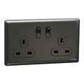 SCHNEIDER 13A 250V 2 Gang Double Pole Switched Socket Dark Grey