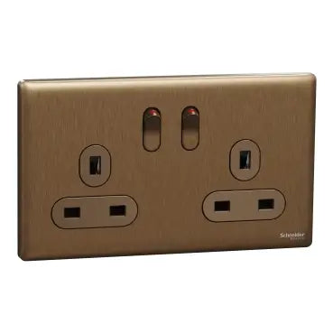 SCHNEIDER 13A 250V Twin Gang Switched Socket  Dark Bronze