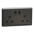 SCHNEIDER 13A 250V Twin Gang Switched Socket Dark Grey