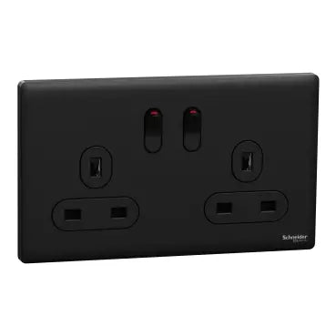 SCHNEIDER 13A 250V Twin Gang SwitchedSocket Jet Black