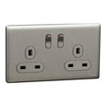 SCHNEIDER 13A 250V Twin Gang Switched
Socket with LED Stainless Steel