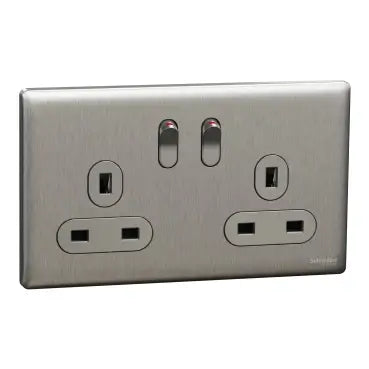 SCHNEIDER 13A 250V Twin Gang Switched
Socket with LED Stainless Steel