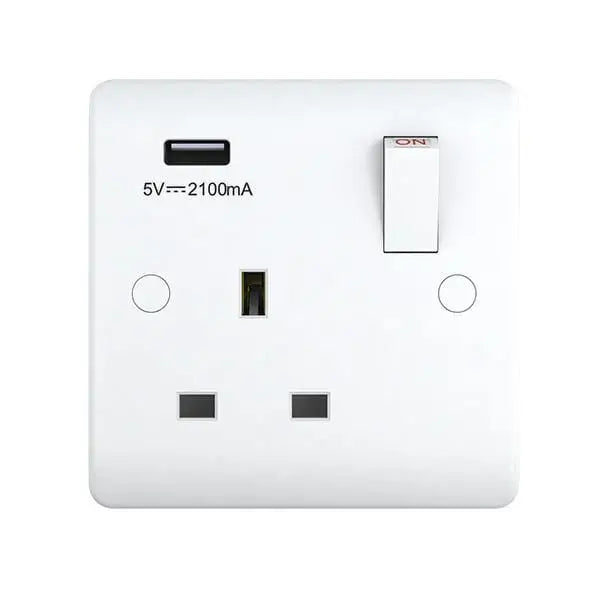 SNOWLITE 13A 1 Gang USB Switched Socket USB Output 2.1Amp