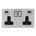 SNOWLITE 13A 2 Gang USB Switched Socket USB Output 3.1Amp Silver