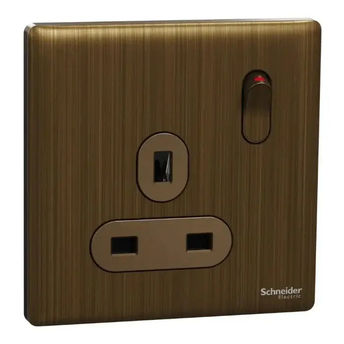 SCHNEIDER 13A 250V 1 Gang Switched Socket Antique Brass