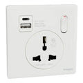 SCHNEIDER 16A 1 Gang International socket with USB Painted White