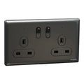 SCHNEIDER 13A 250V Twin Gang Switched Socket with LED Dark Grey